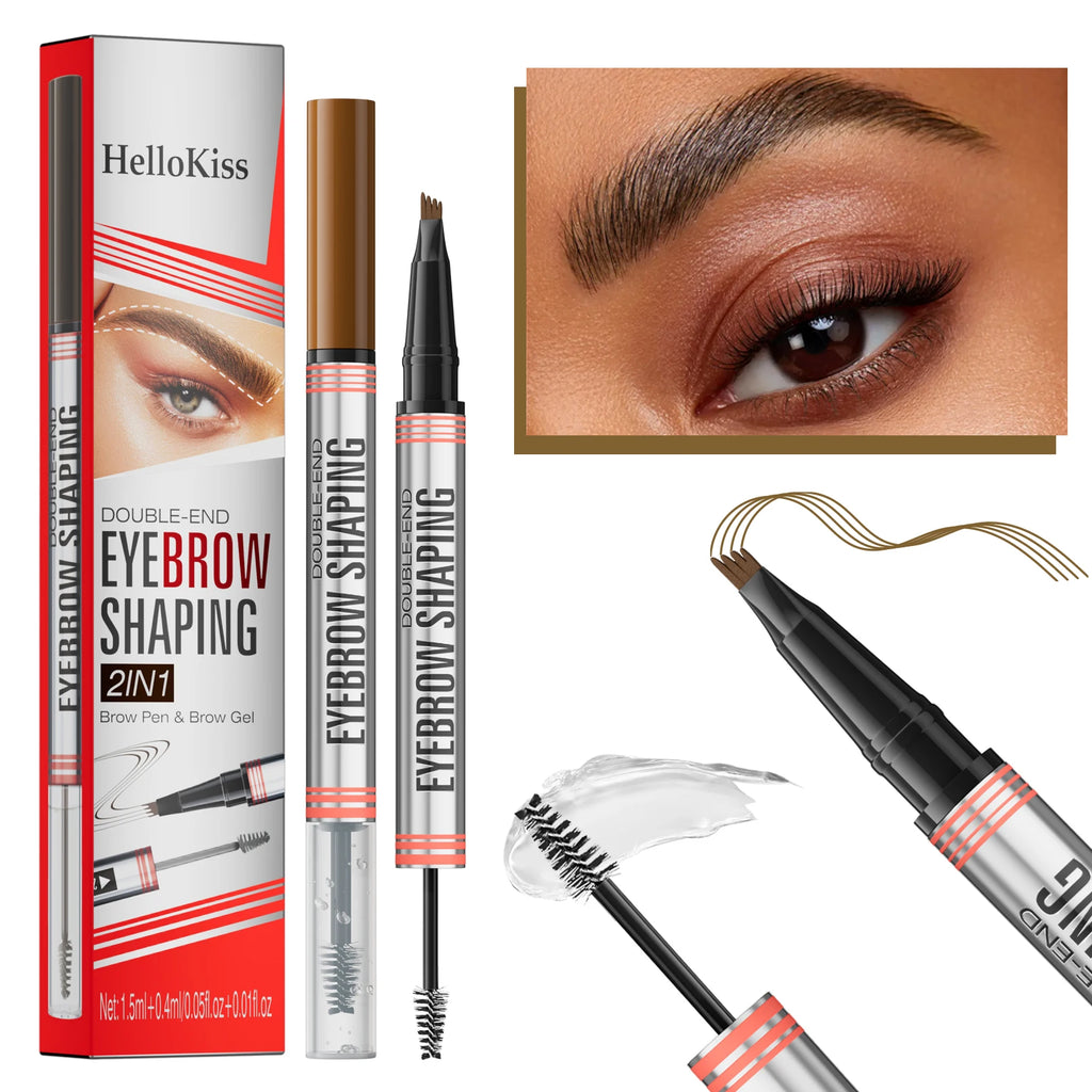 4 Colors Eyebrow Pen Waterproof 4 Fork Tip Eyebrow Tattoo Pencil Cosmetic Long Lasting Natural Dark Brown Liquid Eye Brow Pencil Qme
