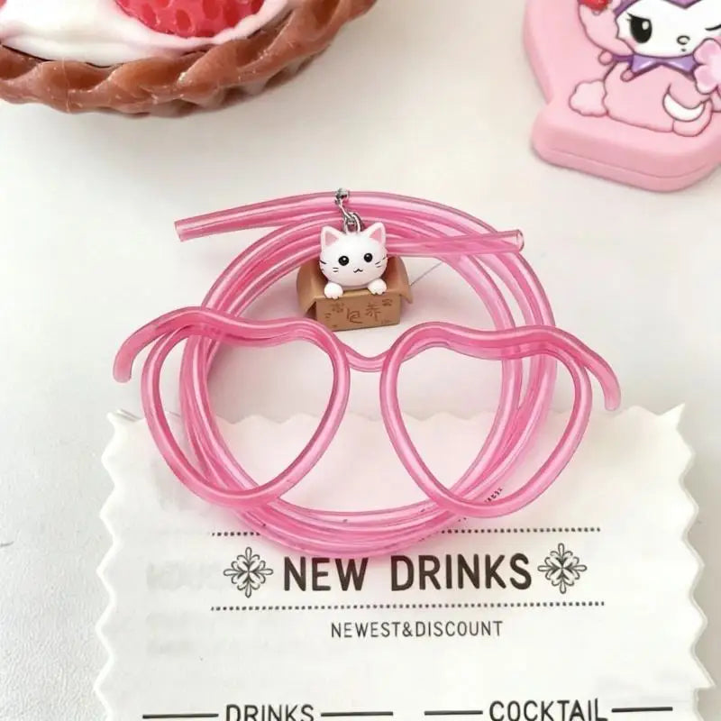 Funny Straw Glasses Flexible Drinking Tube Novelty Entertainment Qme 2 Pink