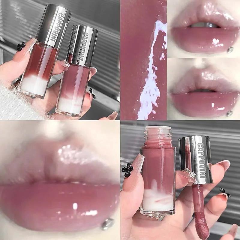 Berry Snow Glass Lip Gloss Mirror Shiny Lip Stain with Mixing Effect Juicy Plump LipGloss Non-Sticky Water Gloss Liquid Lipstick Qme