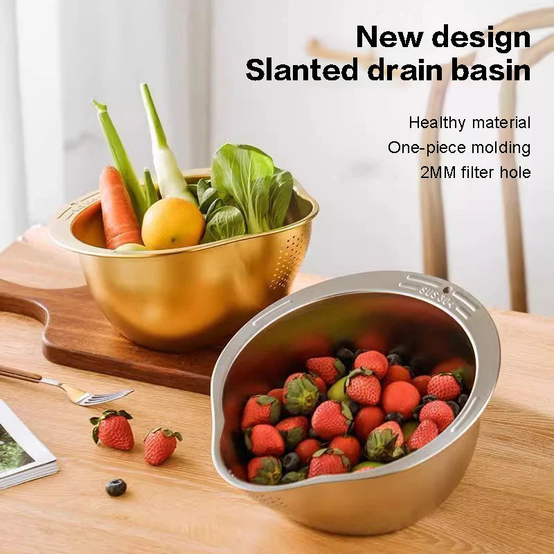 .1Pc Rice Washer Strainer Bowl Stainless Steel Rice Washing Bowl Rice Sieve Colander Fruit And Vegetable Strainer Kitchen Tools. Qme