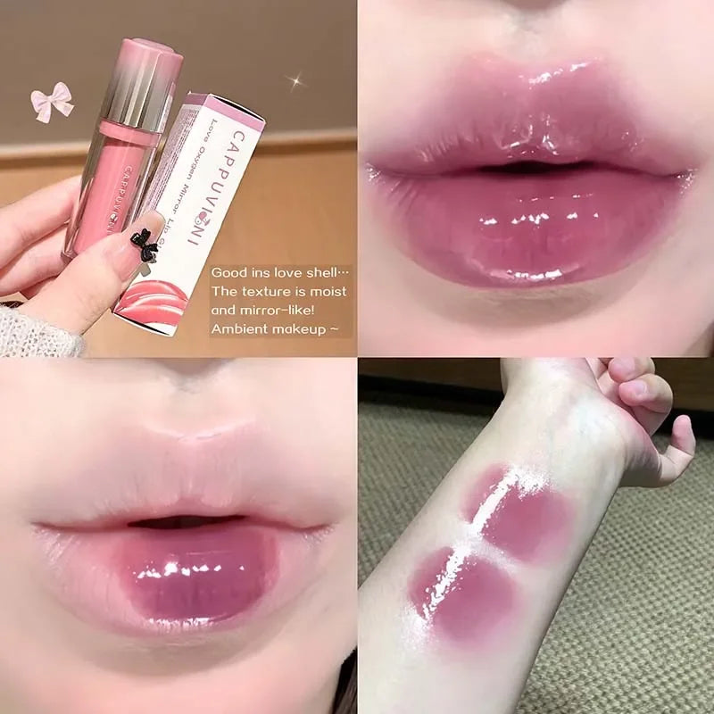 Strawberry Lip Gloss Glass Mirror Shine Lip Tint Hydrating Long Lasting Lip Makeup Non-Sticky Water Glossy Liquid Lipsticks Qme 04