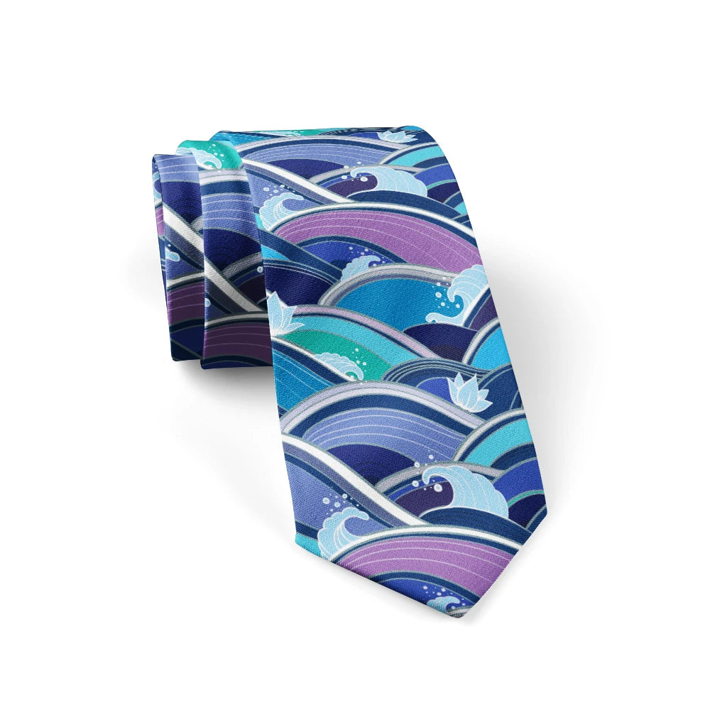 Fashionable Ukiyo-e Wave Print Tie Funny Small Animal Polyester Qme style2