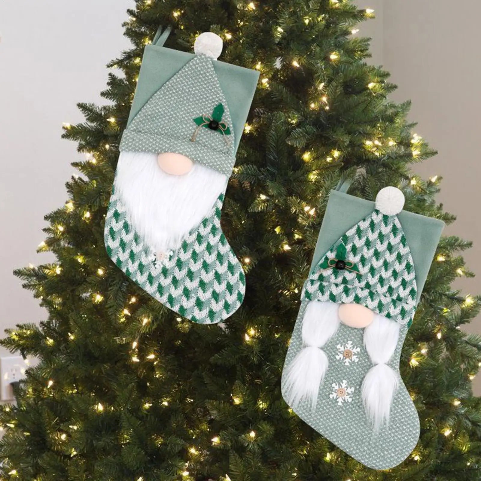 Large Christmas Stockings Hangable Green Decoration Fireplace Party Qme