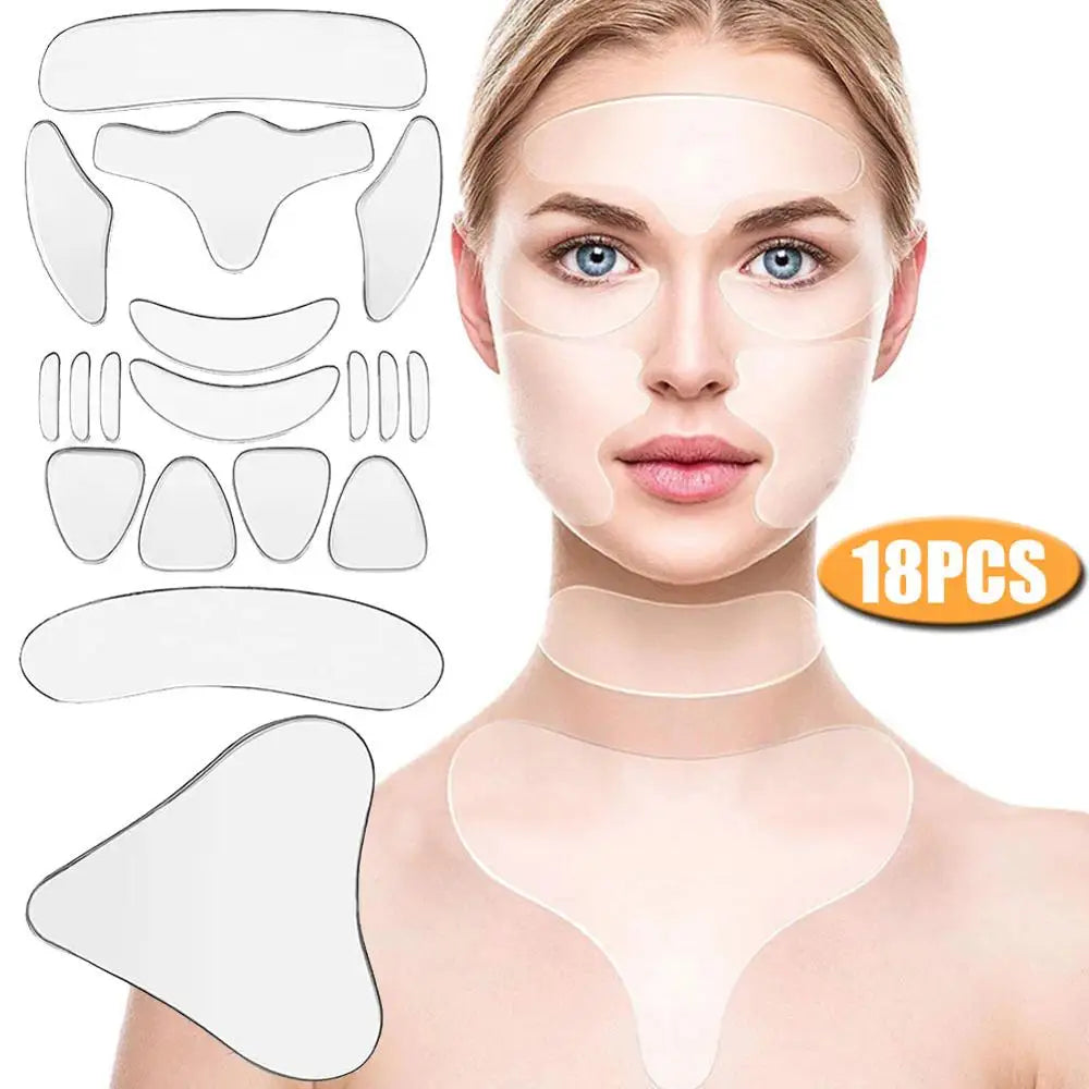 18Pcs Silicone Face Forehead Cheek Chin Sticker Anti-wrinkle Face Eye Patches Wrinkle Removal Face Lifting Beauty Tool Skin Care Qme
