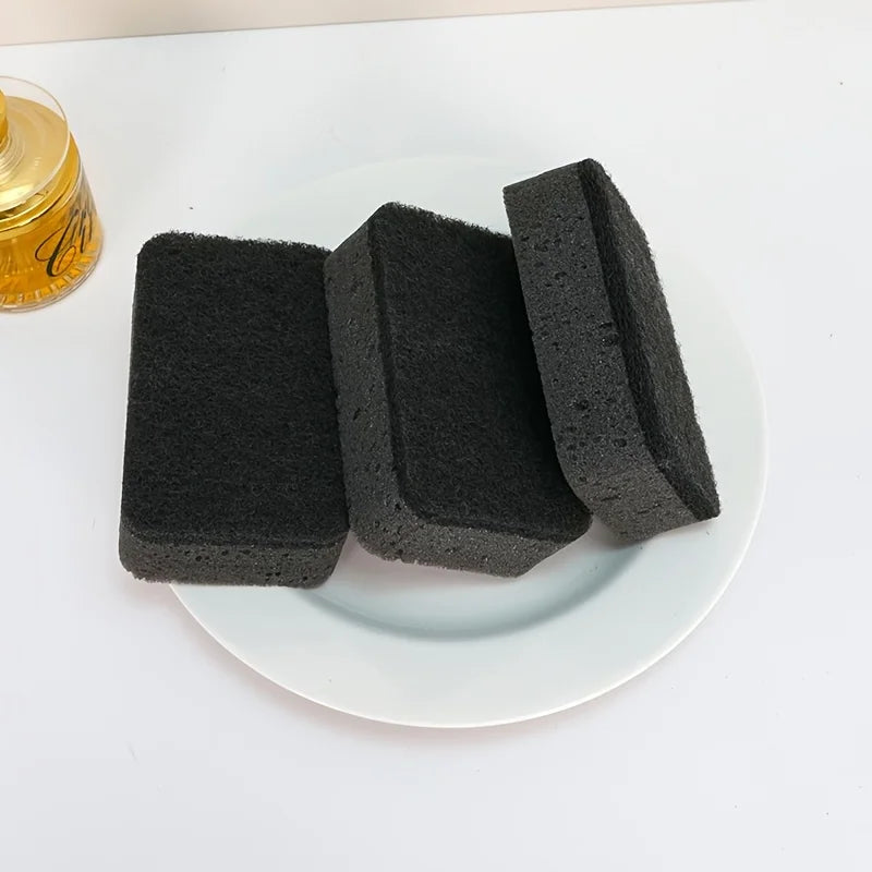 Double Sided Kitchen Sponge Black Seaweed Dishwashing Sponge for Pot Pan Cleaning Qme