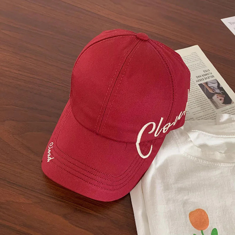 Women's Sun Hat Ponytail Hole Breathable Empty Baseball Cap Summer Qme Red