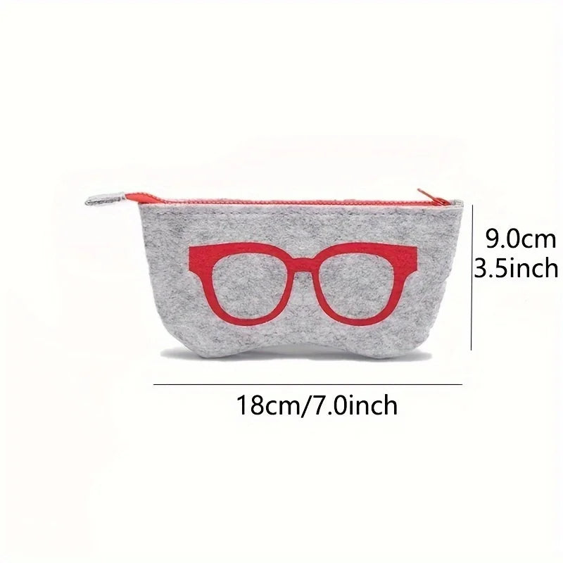 2PCS Soft Felt Eyeglasses Pouch with Zipper, Portable Sunglasses Storage Bag, Cute Glasses Print Protective Case for Men Women Qme