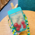 300ml popsicle ice cream cup, crossbody plastic straw water cup, simple and creative, portable cup, straw anti drop water bottle Qme blue <500ml
