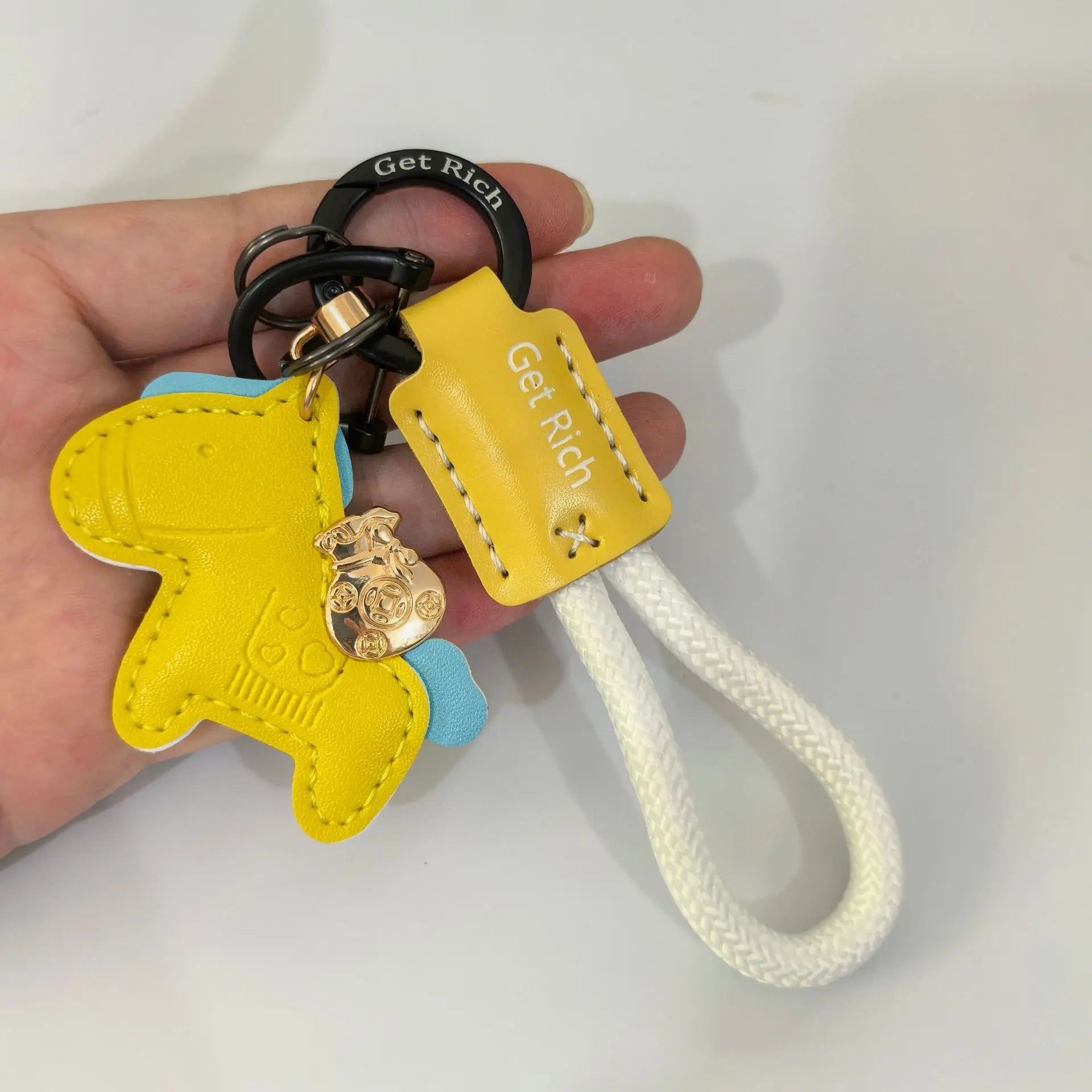 Money Soon Keychain Pendant Handmade Leather Car Key Chain Bag Cute Qme Yellow