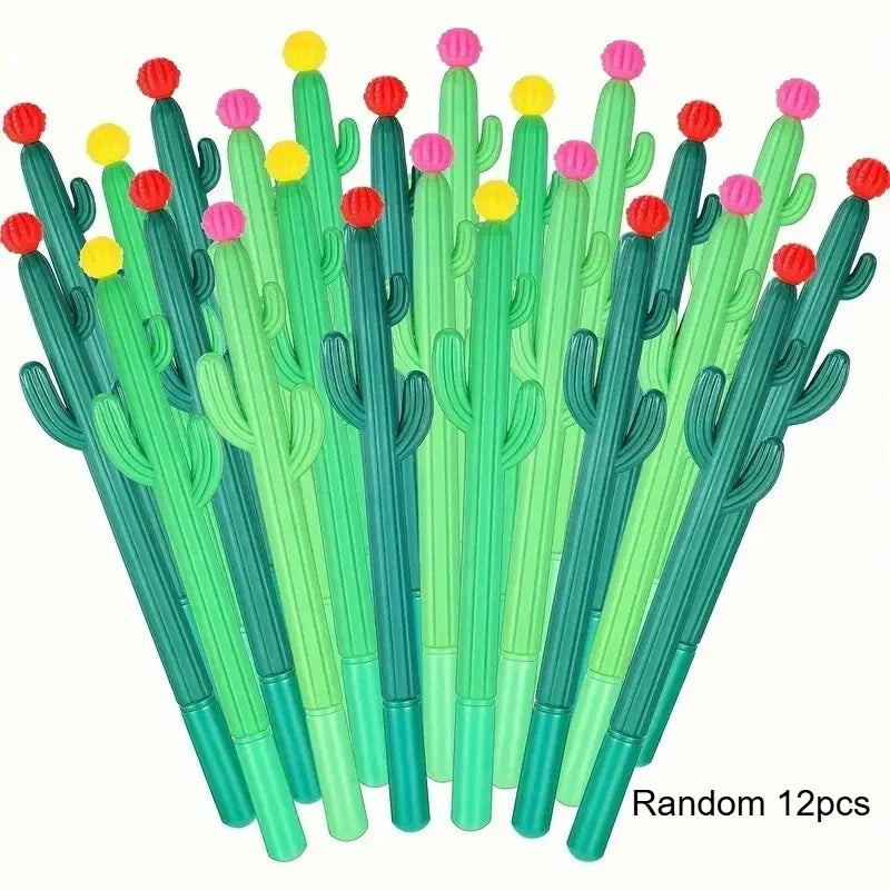 12pcs Creative Cactus Shaped Ballpoint Pen Black 0.5mm Gel Ink Ballpoint Pen For School Home Office Black Signature Pen Qme Random 12pcs