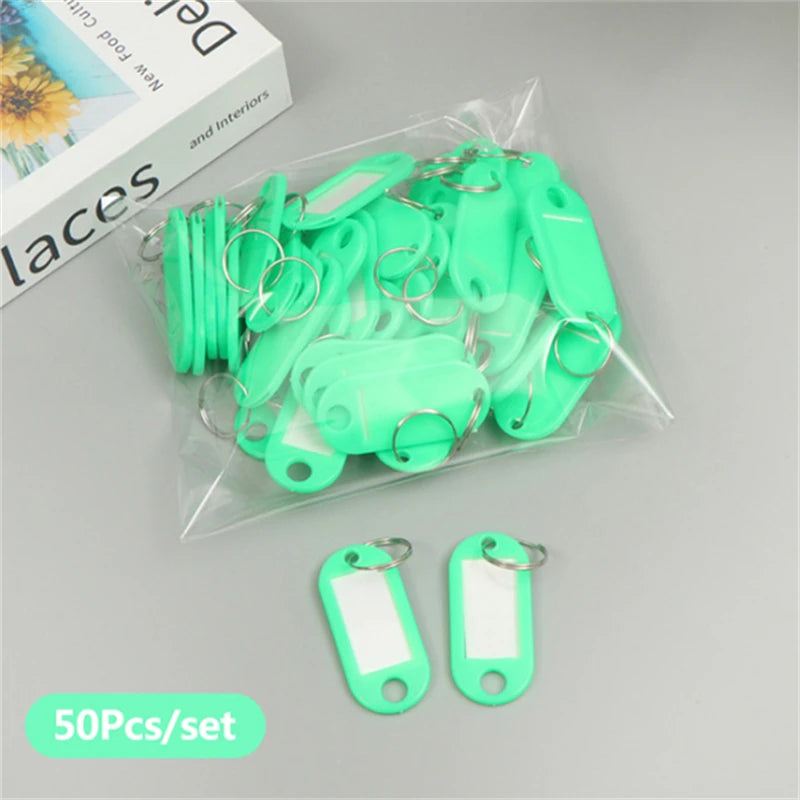 50pcs Colorful Plastic Tags Hotel Number Classification Card Key Tags Label Name Baggage Tag ID Name Tags With Split Ring Qme green