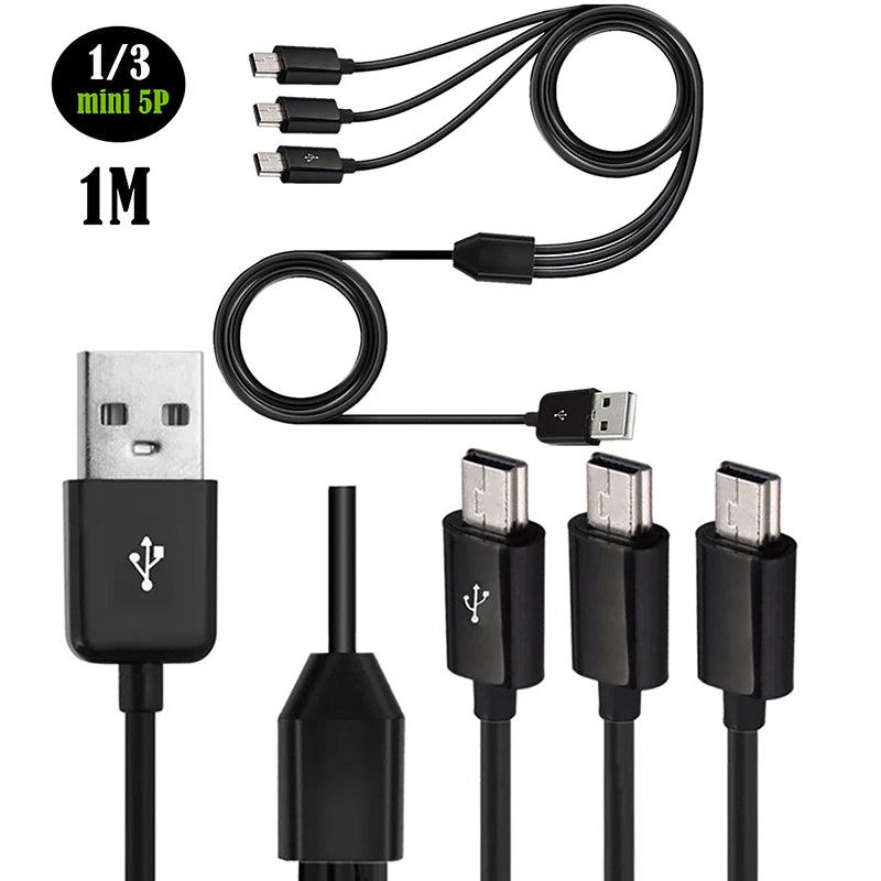 1M 1 USB Male 3 Mini 5pin Data Charger Cable 1Meter Fast Charging Y Qme