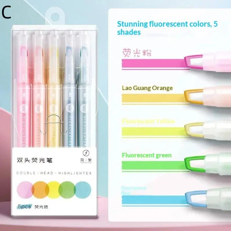 Clear View Highlighter Pens Double Head Soft Light Colors Visible Tip Qme C