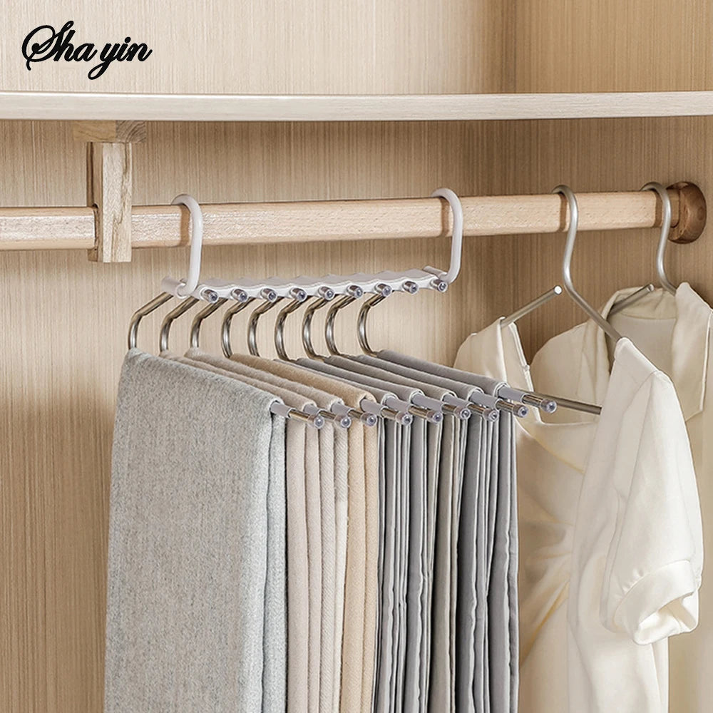 Stainless Steel Multi-Layer Hanging Rack For Home Use - Multi-Functional Folding Wardrobe - Pants Storage Rack Organizer Qme