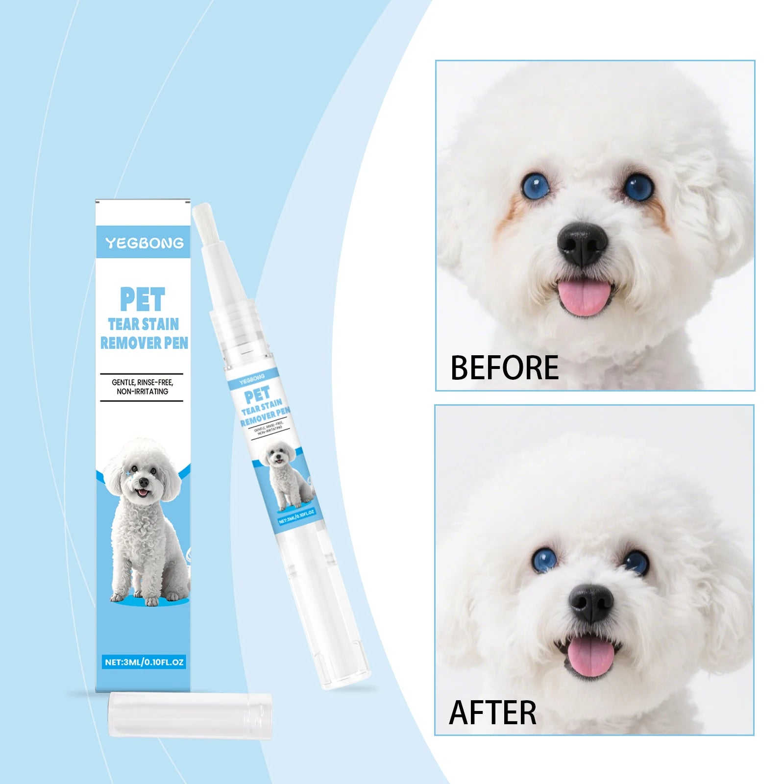 Yegbong Pet Care Tear Stain Removal Pen for Cats And Dogs Universal Eye Cleaning Solution 3ml Qme