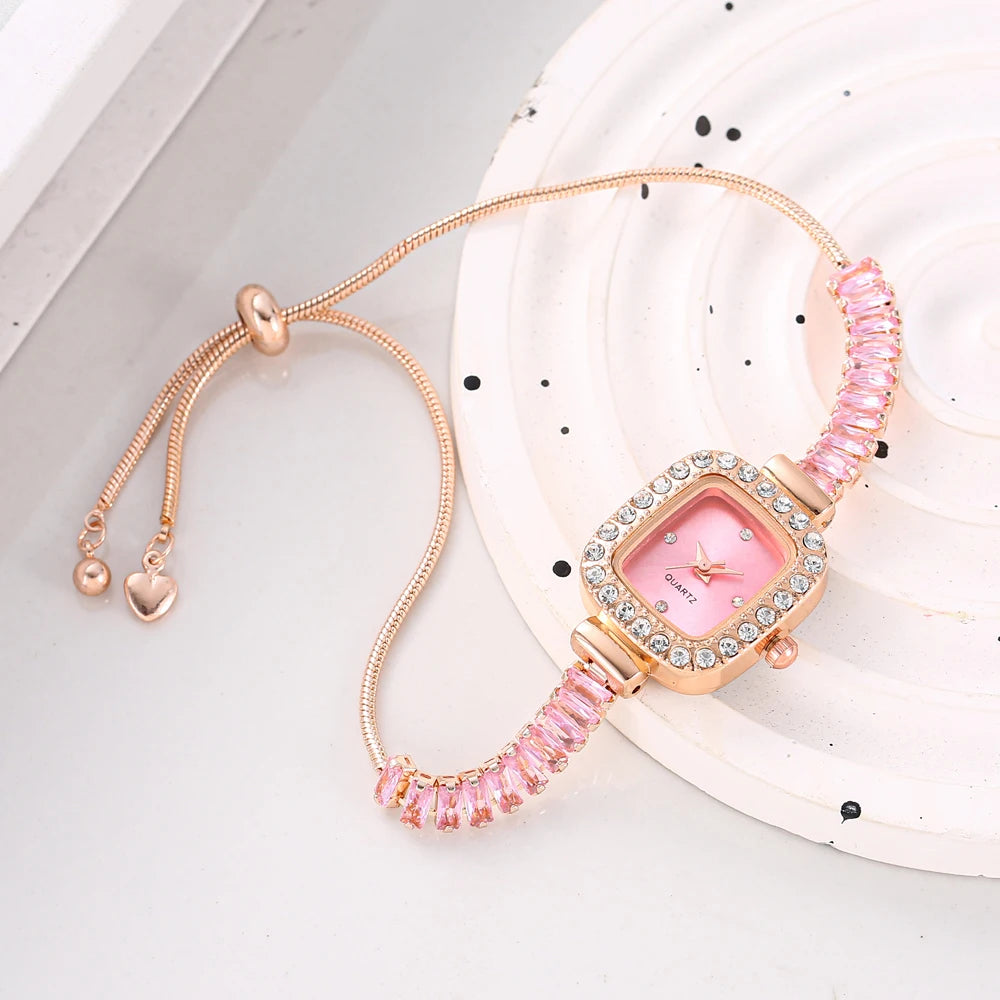 New Fashion Solid Color Zircon Fine Strap with Diamond Set Women's Watch, Free Adjustable Bracelet, Women's Style Qme