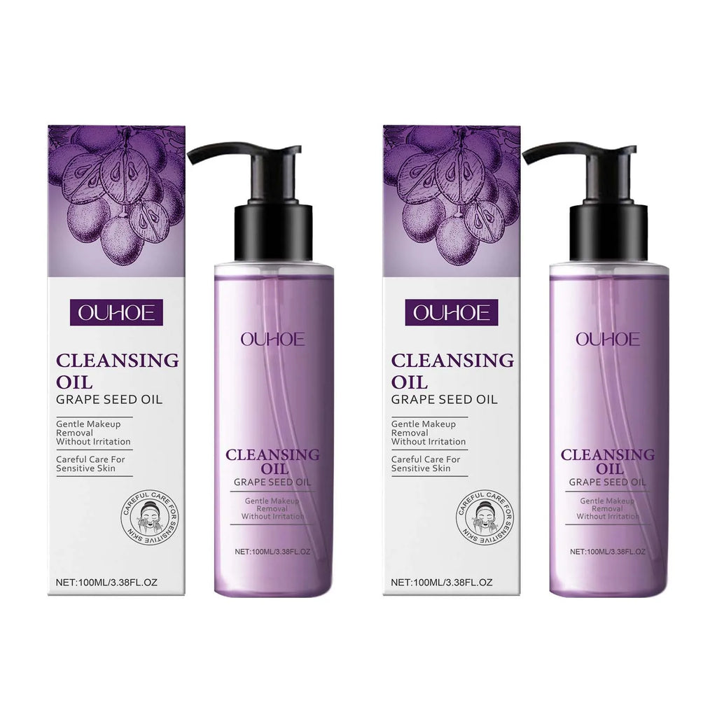 Grape Seed Cleansing Oil Makeup Remover for Sensitive Skin Non-Tightening Deep Purifying Hydrating Refreshing Facial Oil Control Qme 2 x 100ml Boxed
