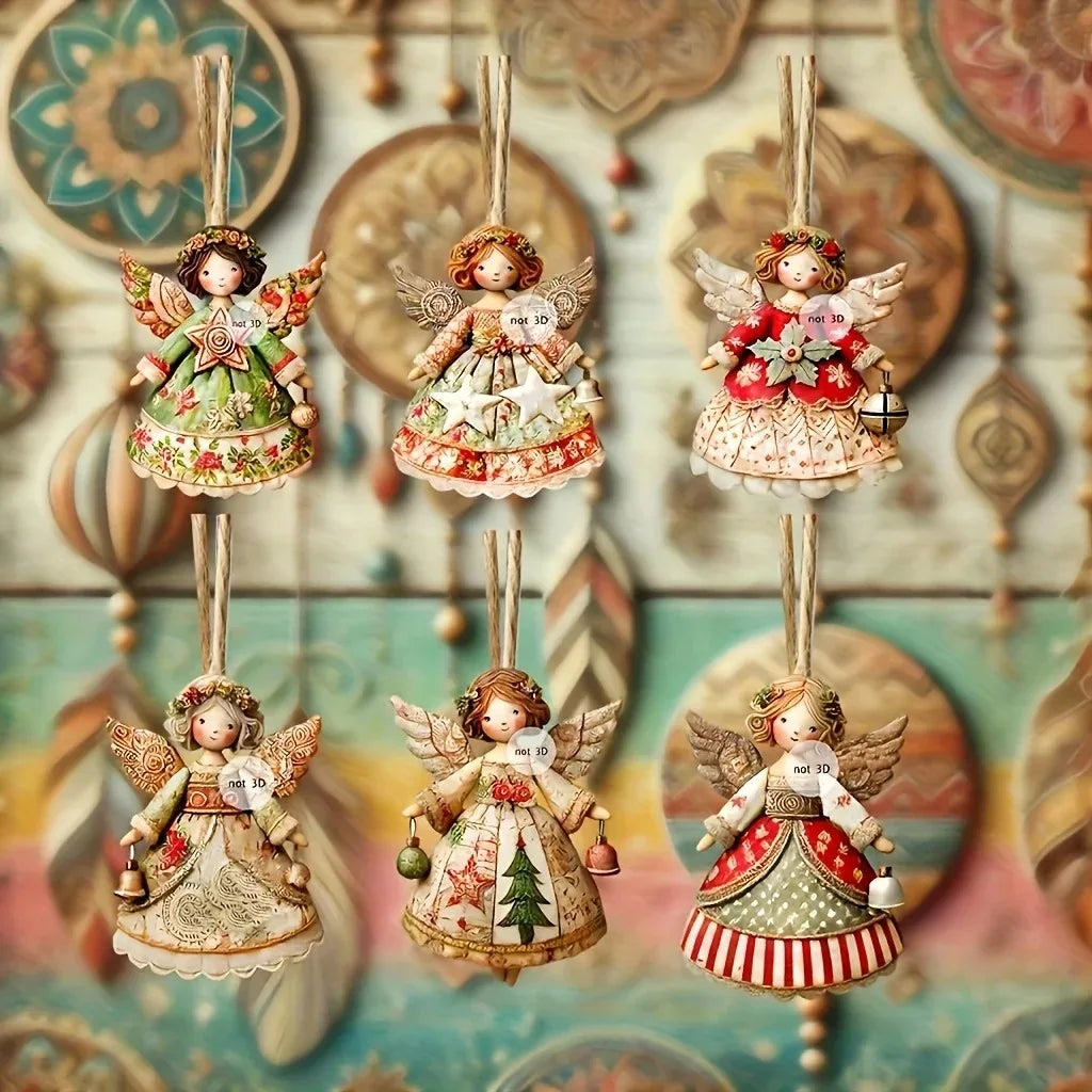 6-24pcs Rustic Retro Christmas Angels Decor Doll Pendant Wooden Angels Hanging Christmas Tree Ornament Christmas Angel Pendant Qme