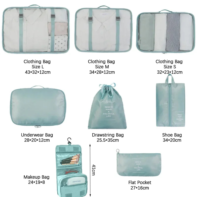 Portable Travel Organizer Storage Bags Set Suitcase Packing Cubes Set Cases Portable Luggage Clothes Shoe Tidy Pouch Folding Bag Qme
