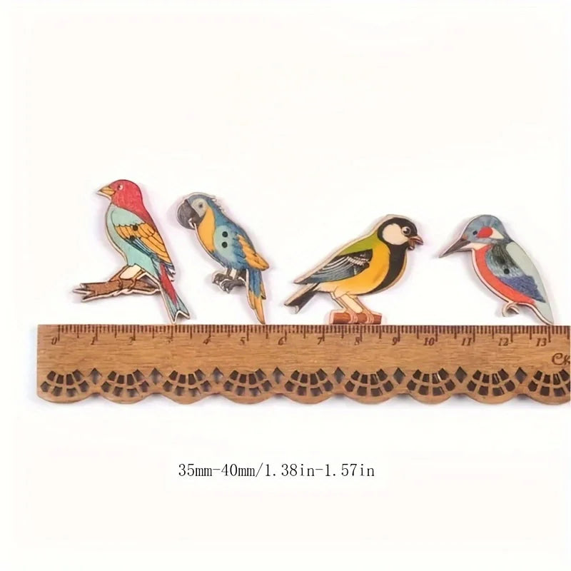 Vintage Bird-Shaped Wooden Buttons, Printed Wood Decorative Buttons For DIY Crafts Qme