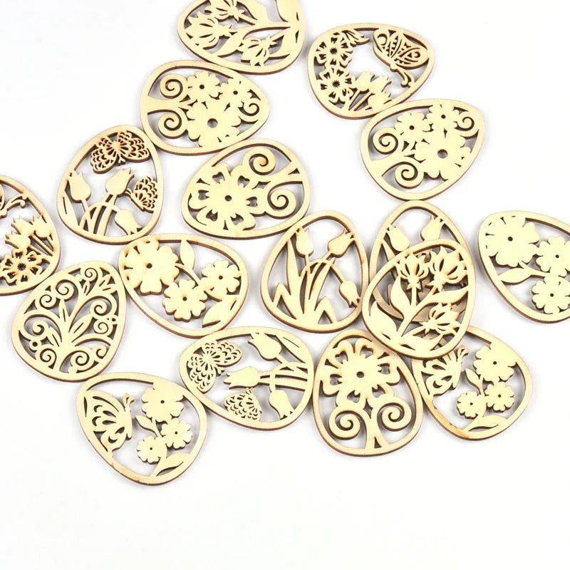 20Pcs/lot 50x40mm Random Mix Hollow Flower Wooden Easter Egg Hanging Pendant For Party Kid DIY Handmade Oranments Decor C3490 Qme