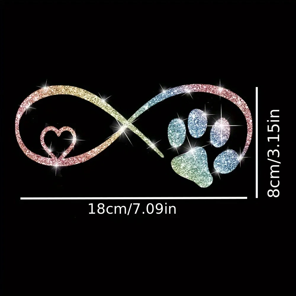 A Cute Cartoon Car Sticker With A Dog Paw Love Shape Bow Sticker, Shiny Car Window Sticker, Stylish Sticker, Qme