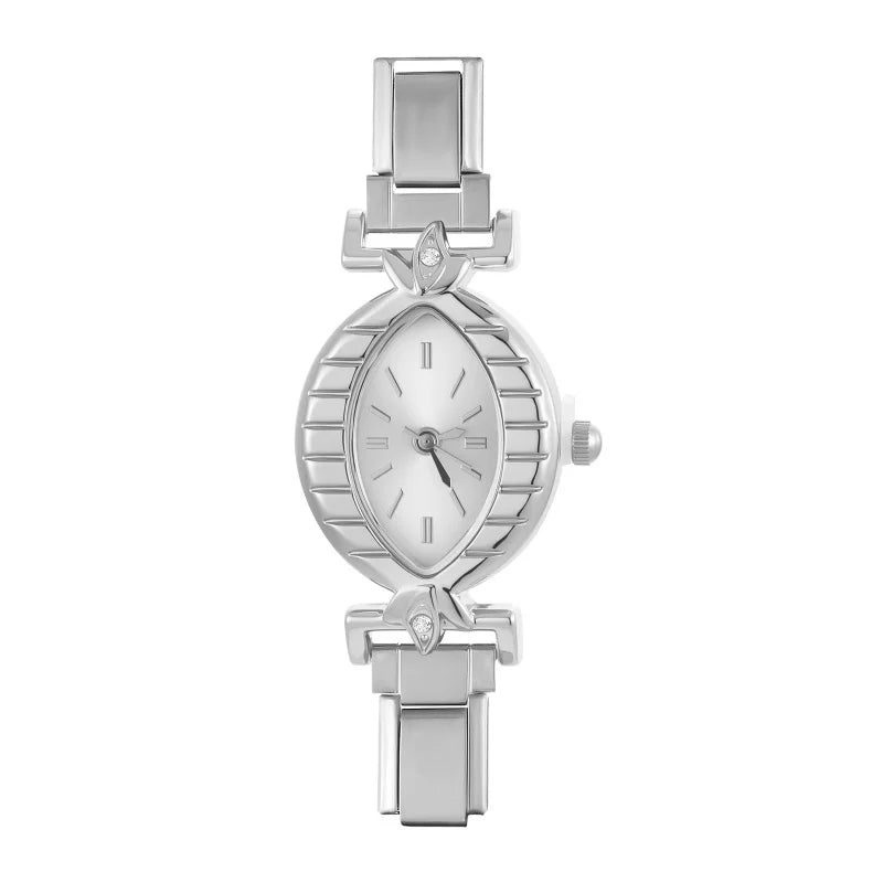Y2K Vintage Golden High Quality Oval Shiny CZ Stainless Steel Watch Bracelet Women's 9MM DIY Italian Charm Bangle Jewelry Gifts Qme S 33