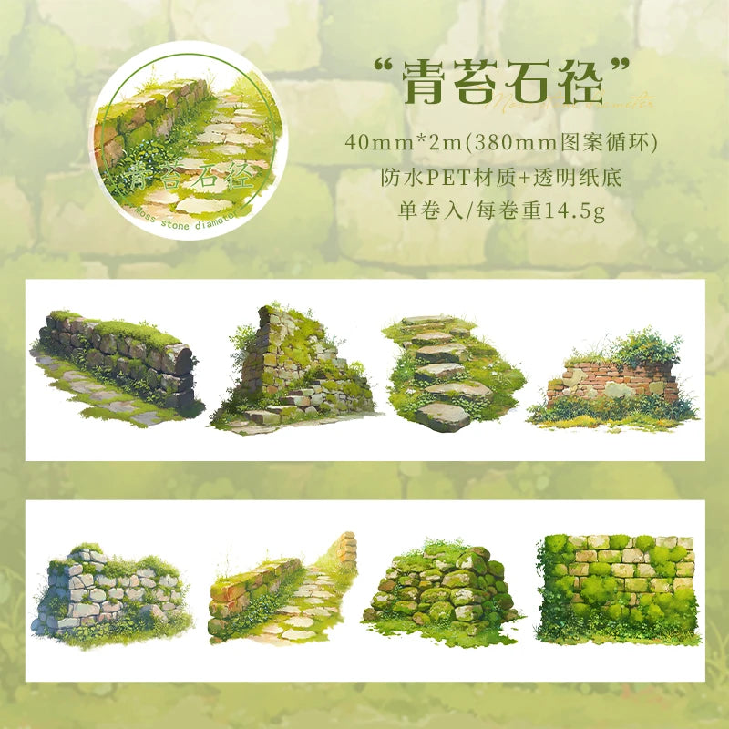 2m/Roll Greenfield Flower Wall PET Landscaping Tape DIY Handbook Decorative Scrapbooking Stickers Student Stationery Supplies Qme D 40mmX200cm