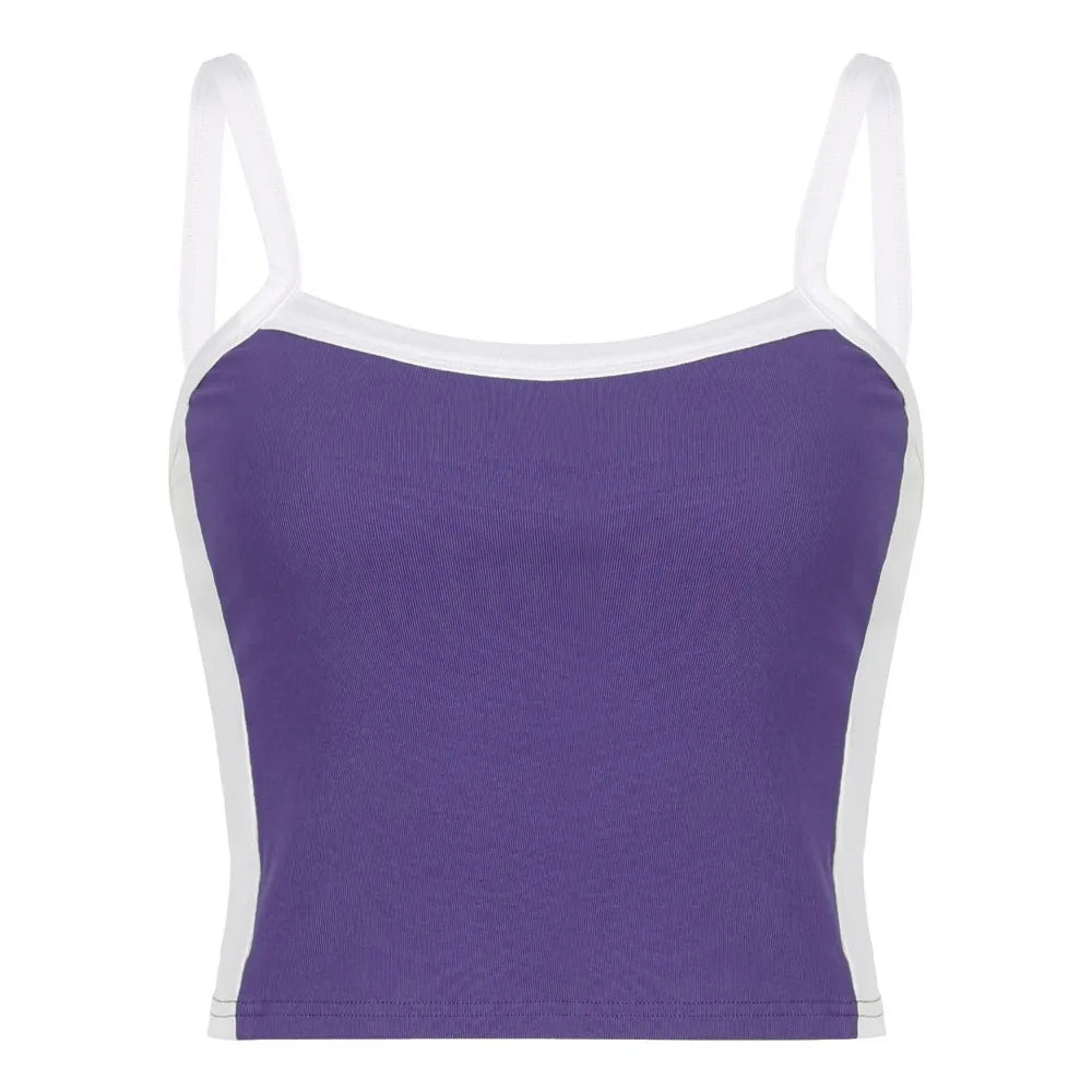 Basic Sweet Slim Crop Spicy Girls Bottoming Shirt Sleeveless Square Qme Purple S