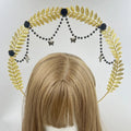 Fashion Gold Plated Halo Crown Wheat Ear Leaf Baroque Tiara Headband Qme Style 8
