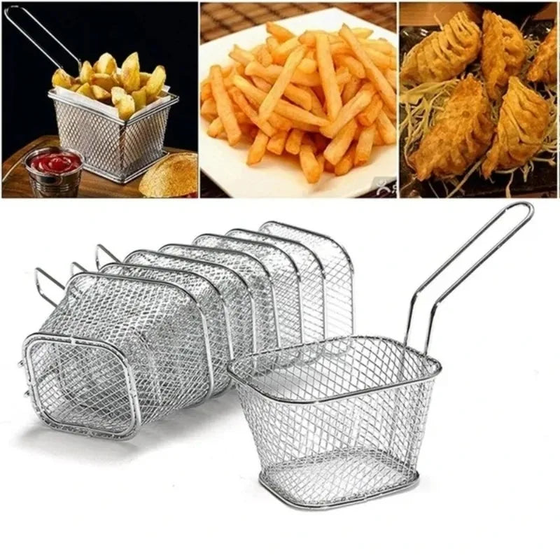 French Fries Basket Portable Stainless Steel Chips Mini Frying Basket Strainer Fryer Kitchen Cooking Basket Colander Accessories Qme