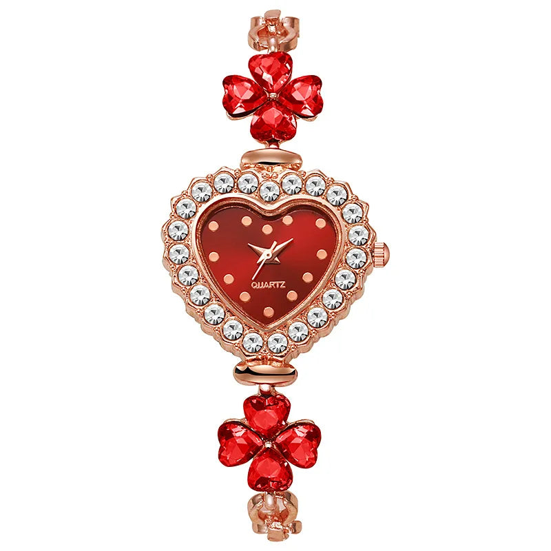 Requintado relógio de pulso feminino em forma de coração, pulseira quartzo sem caixa, moda Qme Red