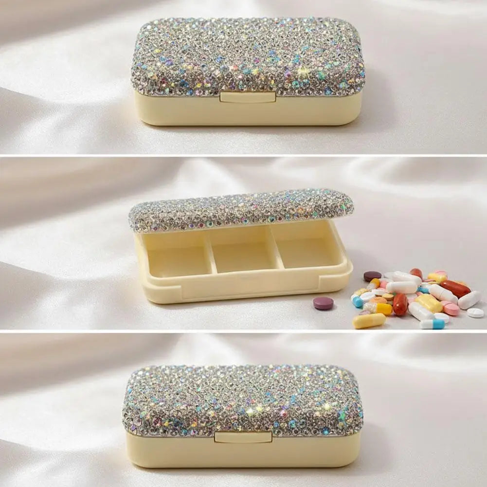 Portable Bling Travel Pill Organizer Crystal Box Hold Vitamins Small Qme