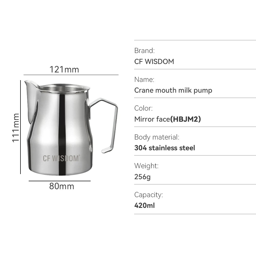 Milk Frothing Pitcher Stainless Steel Frother Cup Latte Art Espresso Qme HBJM2-420ML