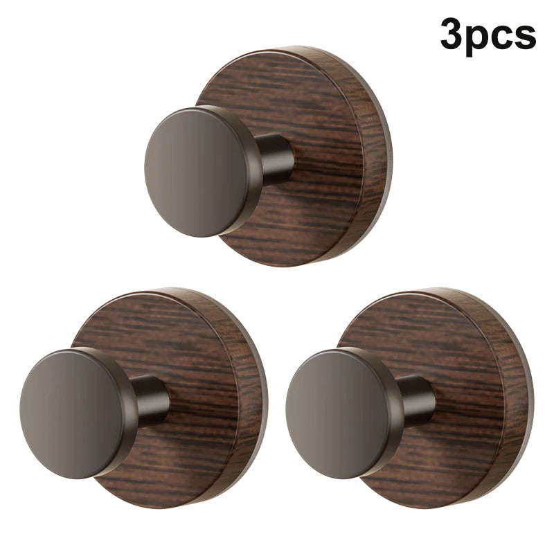 Wall-mounted Storage Rack Wood Suction Cup Hooks Walnut Keys Decor Qme 3pcs