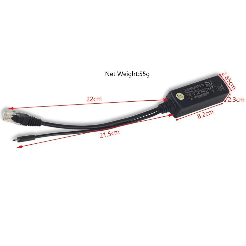 IEEE 802.3af Micro USB Active PoE Splitter Power Over Ethernet 48V to 5V 2.4A for Tablets Dropcam or Raspberry Pi Qme