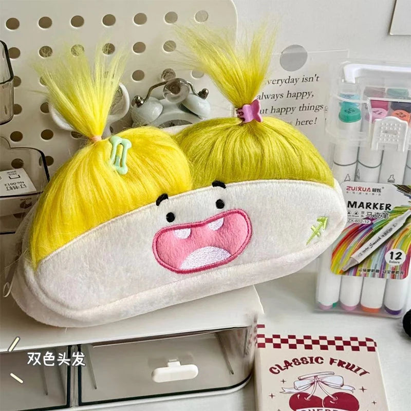 Funny Big Capacity Plush Pencil Bag Creative Cartoon Mouth Girl Pens Qme A3