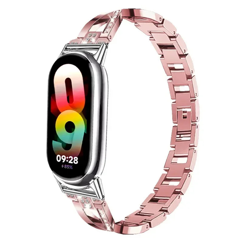 Stainless Steel Strap for Xiaomi Mi Band 8 Material Metal Wistband for Xiaomi Mi Band 9 women Smart strap accessories bracelet Qme Pink for mi band 9