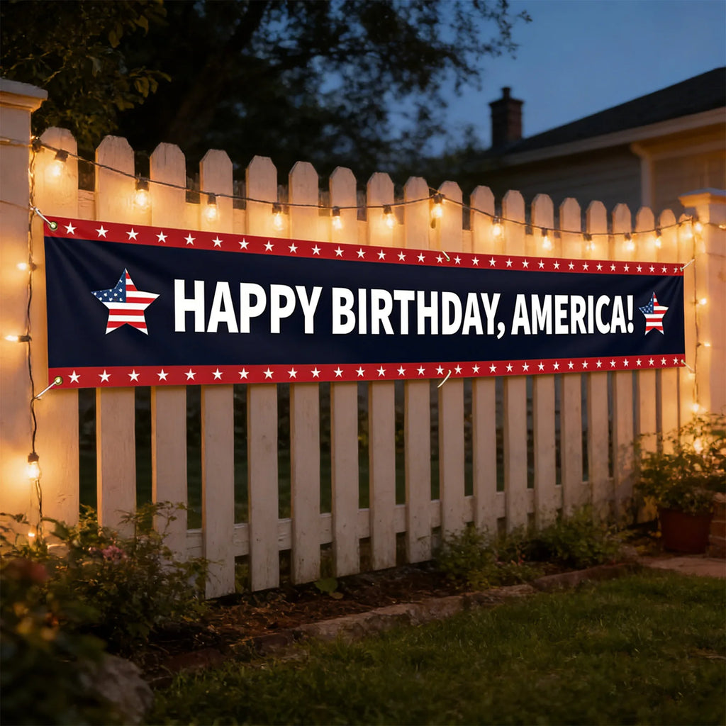 Inpedenpent Day Anniversary Celebration Banner 250th Event Party Hanging Banner for Indoor Outdoor Decoration Backgroud Props Qme