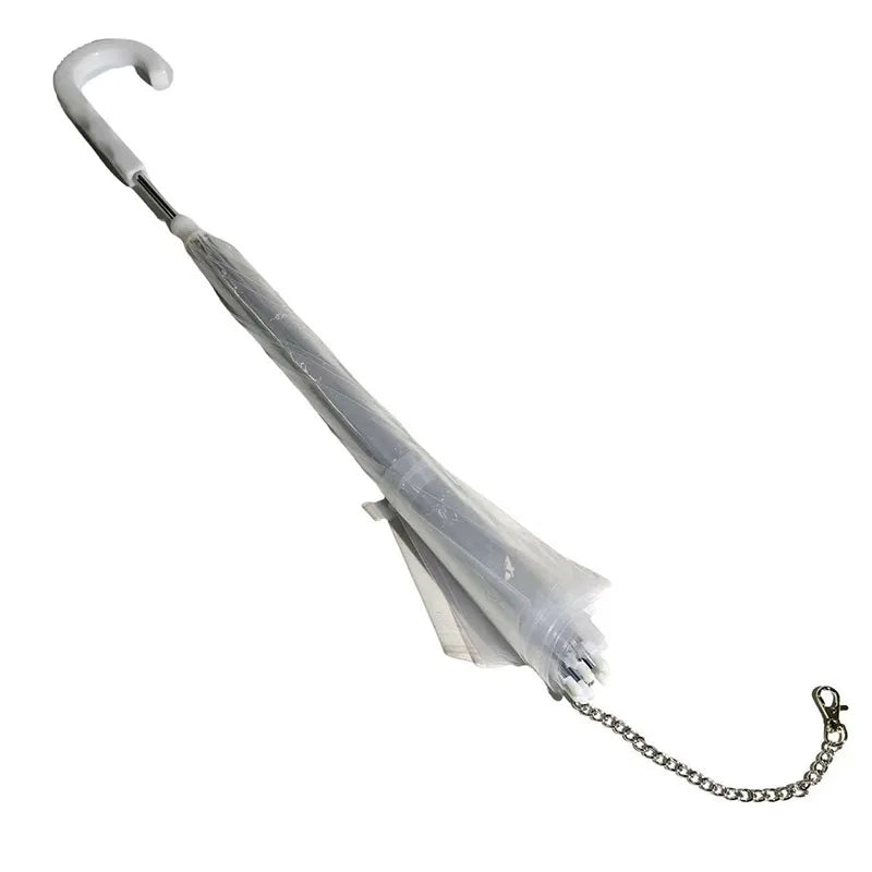 Small transparent dog umbrella, anti transparent dog umbrella towing strap, metal chain dog outdoor rain gear Qme WHITE