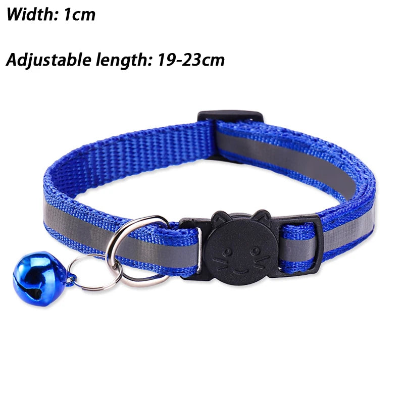 Round Ear Cat Dog Collar Glowing Pet Reflective Safety Buckle Bell Qme Royal Blue one size