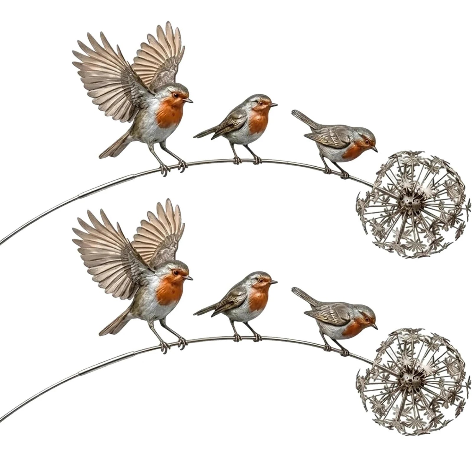 Robin Garden Stake with Dandelion Accent Outdoor Yard Art Stake Rustic Bird Yard Art Garden Ornament for Lawn Patio Backyard Qme 2PCS