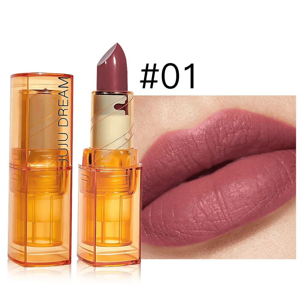 JUJU DREAM Luxury Amber Gold Tube Glossy Lipstick Hydrating Silky Qme 01