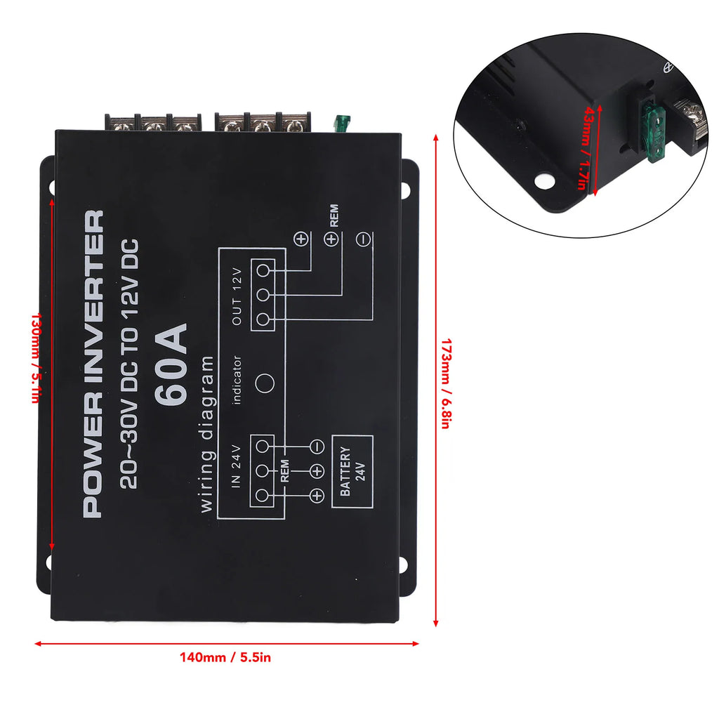 Voltage Reducer Regulator Fast Head Dissipation 24V To 12V Step Down Converter with Temperature Control for RVS SUVs Buses Qme