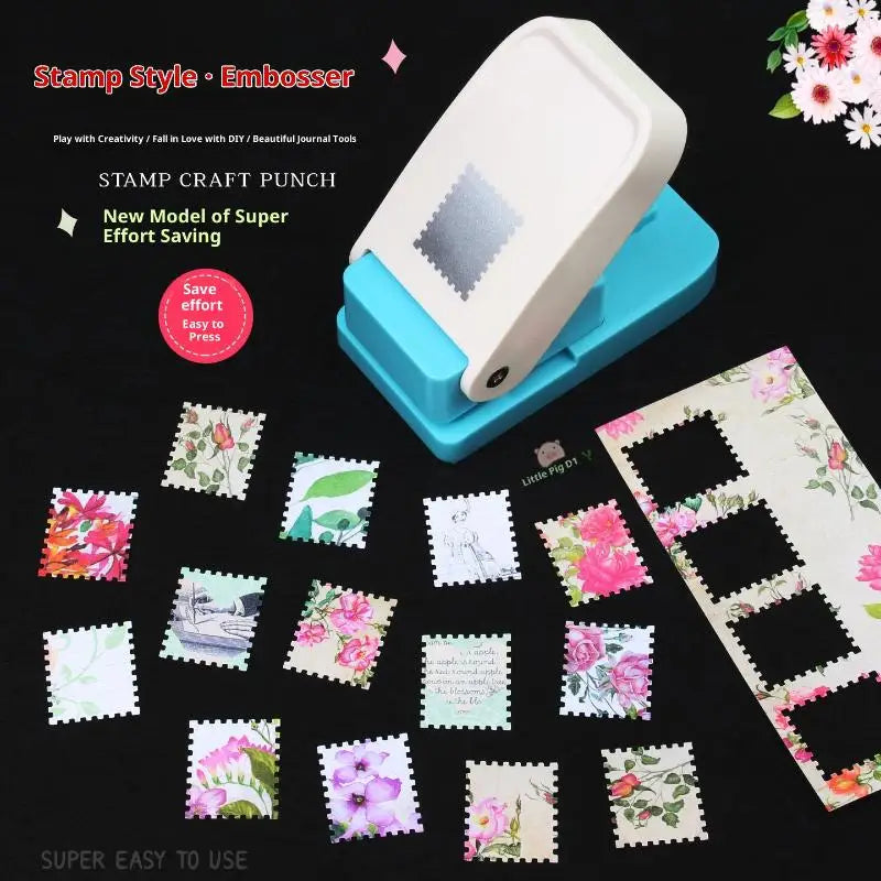 Rectangle Postage Stamp Punch Lever Action Craft Paper Crafting Qme