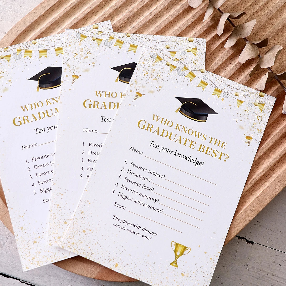 10/20/30Pcs Graduation Bunting, Hats, Trophies Style Games Card Tabletop Game for Students Grad Celebration Supplies Qme
