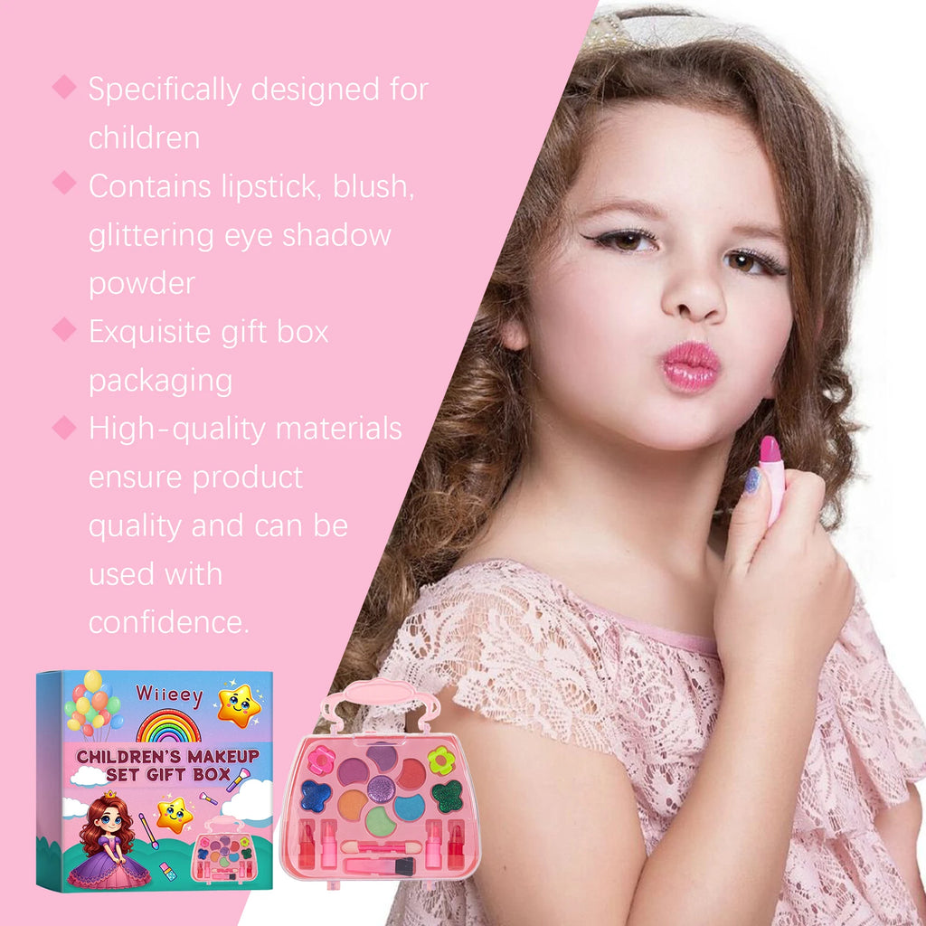 Girls Makeup Set for Children's Cosmetics Kit Princess Makeup Gift Box Lipstick Eyeshadow Blush Safe Non-Toxic Kids Beauty Toys Qme