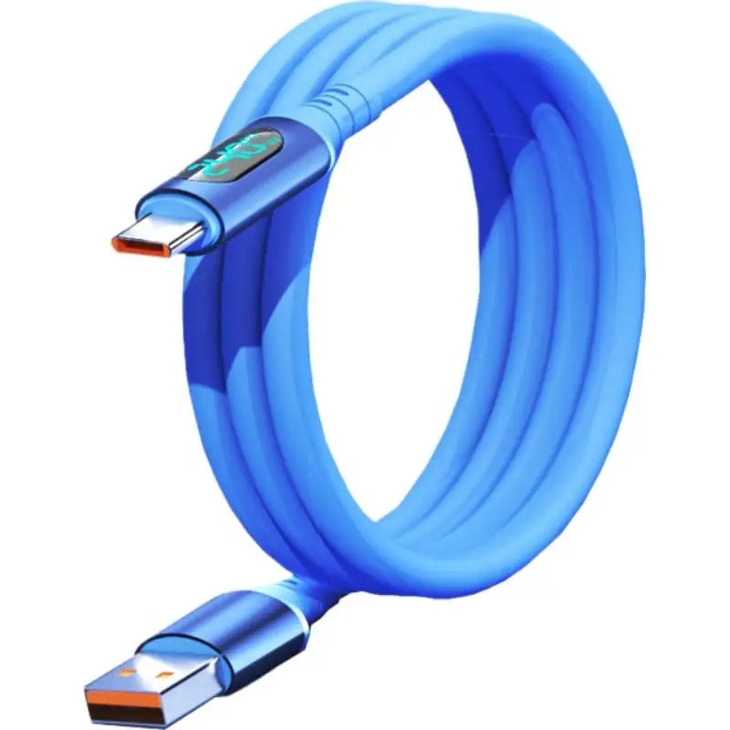 USB C Cable Charger Cord 240W Digital Display Fast Charging Silicone Qme USB Type C Blue