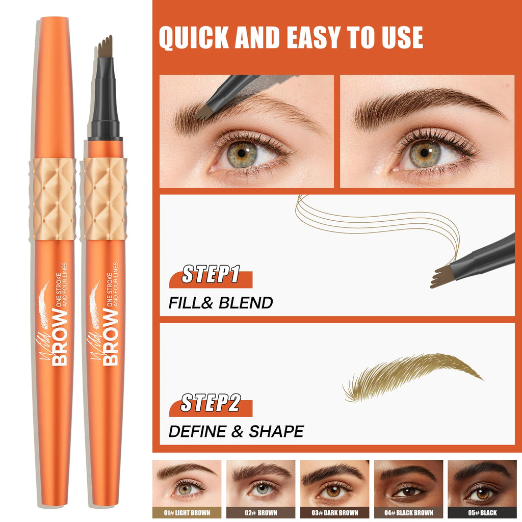 5 Colors Four Tip Liquid Eyebrow Pen Waterproof Sweatproof Long Lasting 3D Wild Brow Microblading Eyebrow Makeup for Beginners Qme