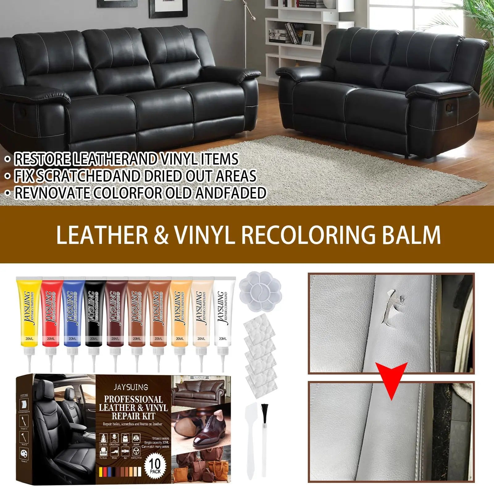 Car Leather Repair Gel Home Sofa Scratch Cracks Paint Care Shoes Complementary Color Refurbishing Auto Leather Restore Color Kit Qme